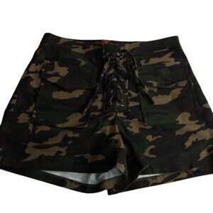 Beauty Angel Womens Shorts Green Camo Lace Up Flap Pockets US 8